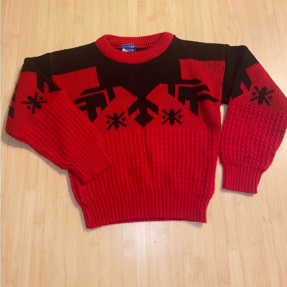 Vintage 1990’s Snowflake Sweater Size 6 Kids Made in Portugal Red Black